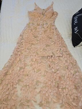 Xscape Blush Pink Floral Appliqué Spaghetti Strap Dress